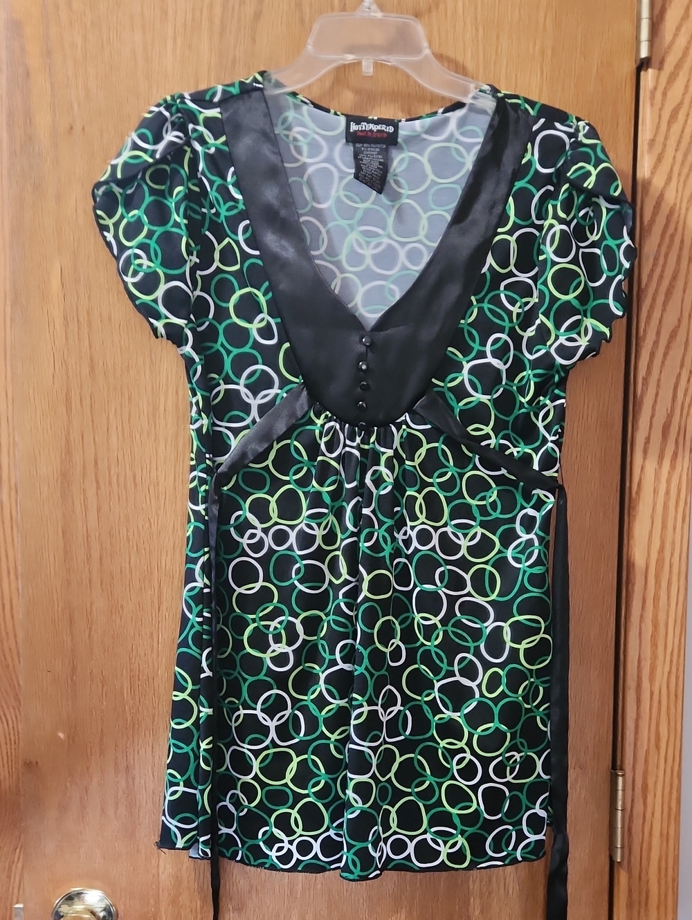 Black Top with Green & White Ring Print